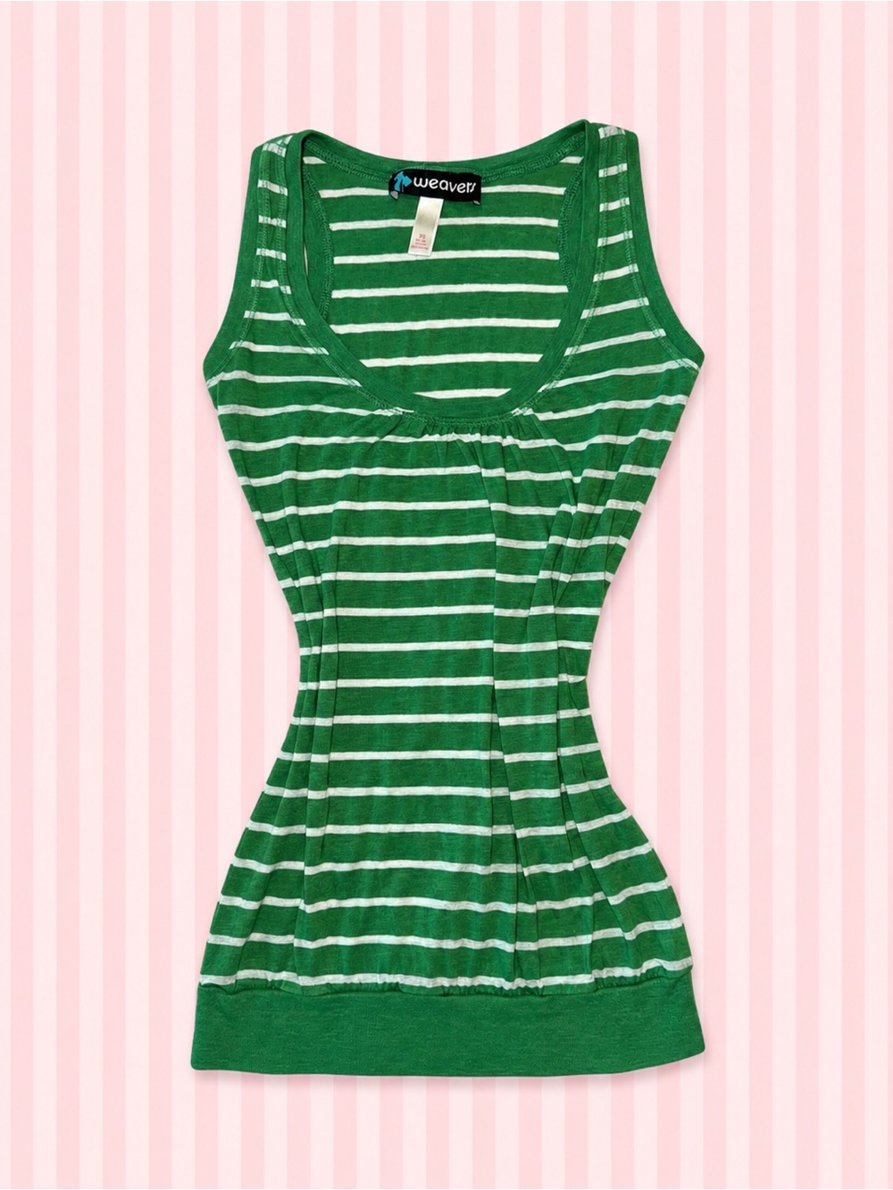 Vintage Weavers Green Striped Ruched Tank Top | Y2K Fitted Babydoll Top